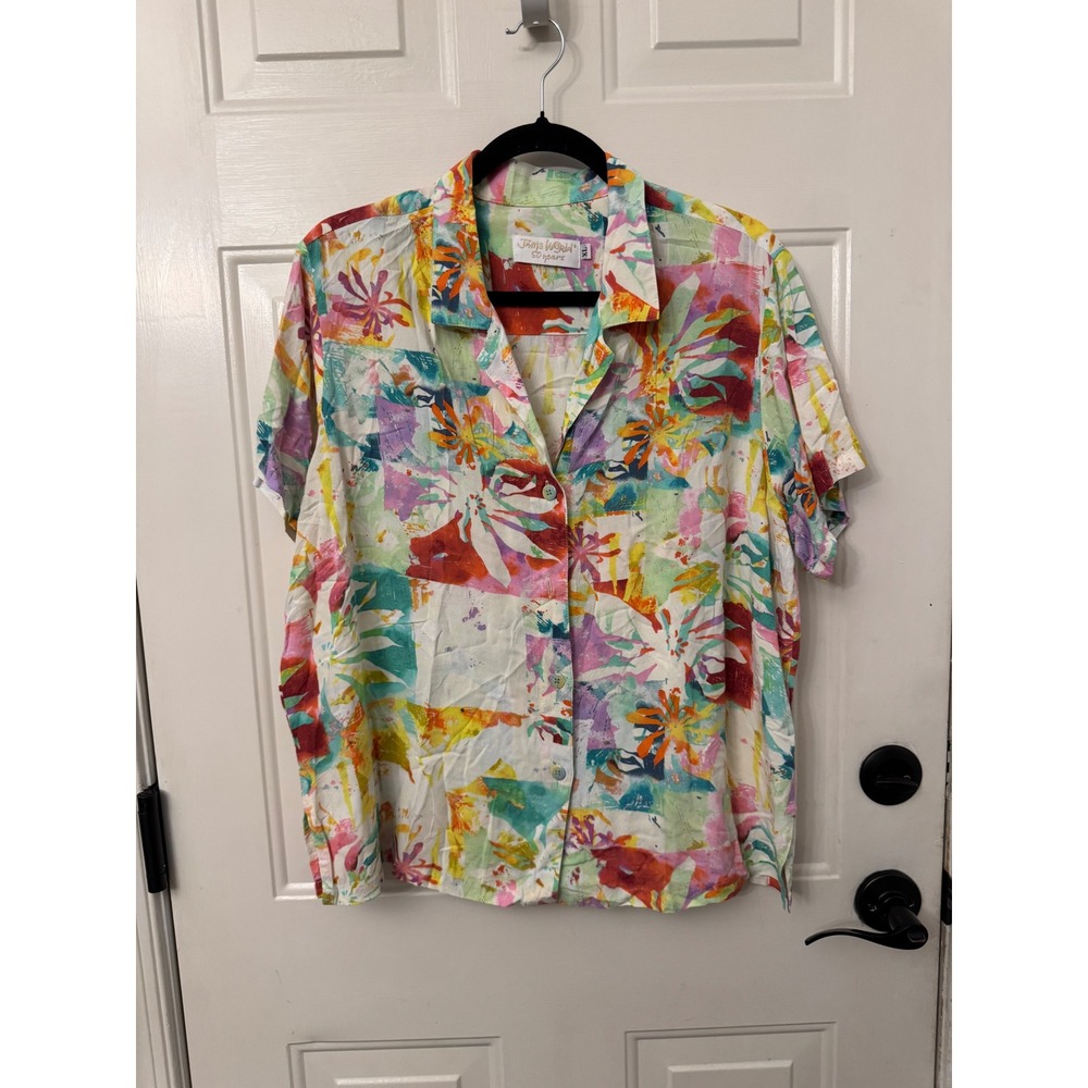 Jams World 50 Years Anniversary Abstract Floral Aloha Shirt Mens XL Multi-Color